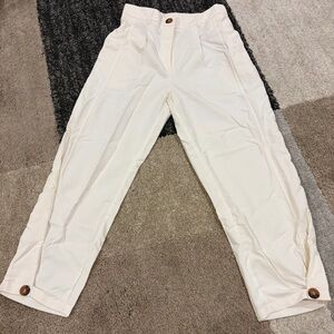 Cream Button Cuff High-Waist Trousers Sz Med Women’s